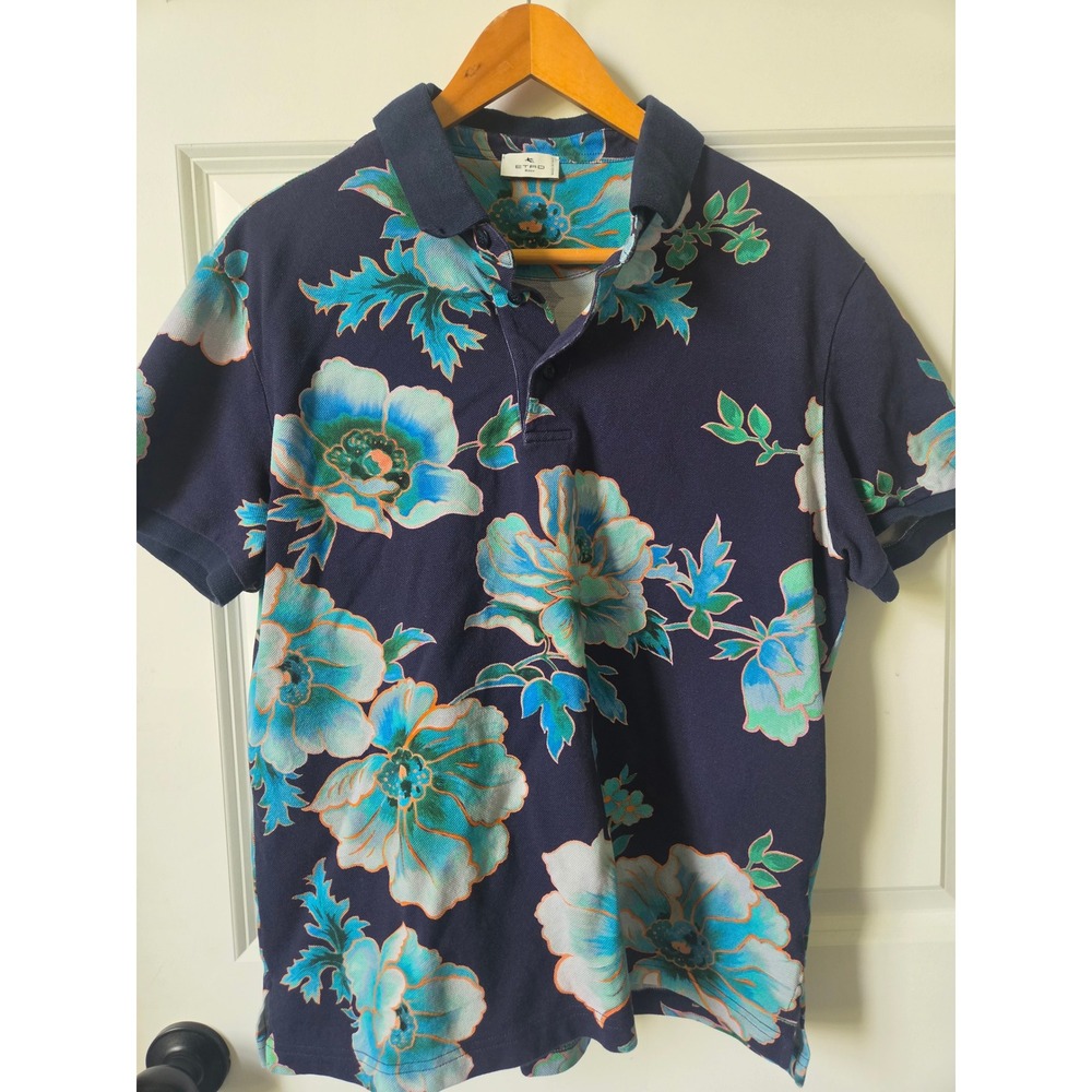 ETRO Milano Men's XL Floral Polo Shirt Made in Italy 100% Cotton Designer